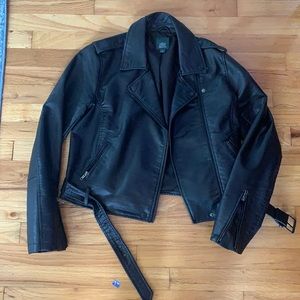 Black faux leather moto jacket